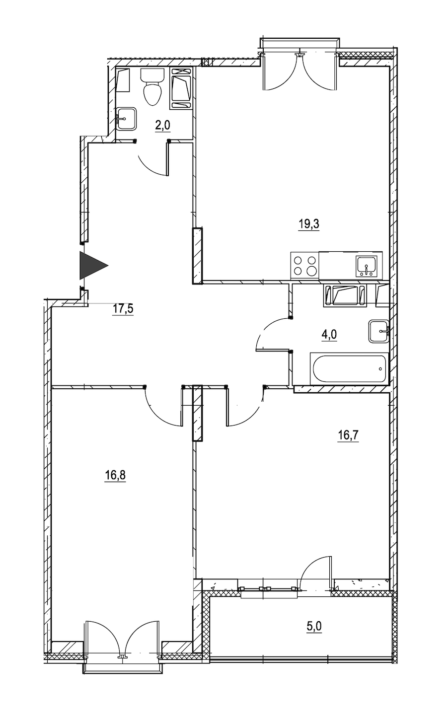 2-комнатная квартира 78.8 м², 5/8 эт., ЖК «Квартал Che»